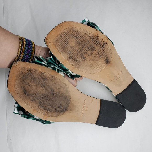 Ann Taylor Gingham Check Pleated Ruffle Slides 7.5 Green Sandals Satin - Picture 4 of 5